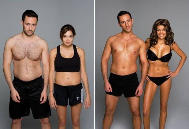 Foto vor und nach Yoga zur Gewichtsreduktion